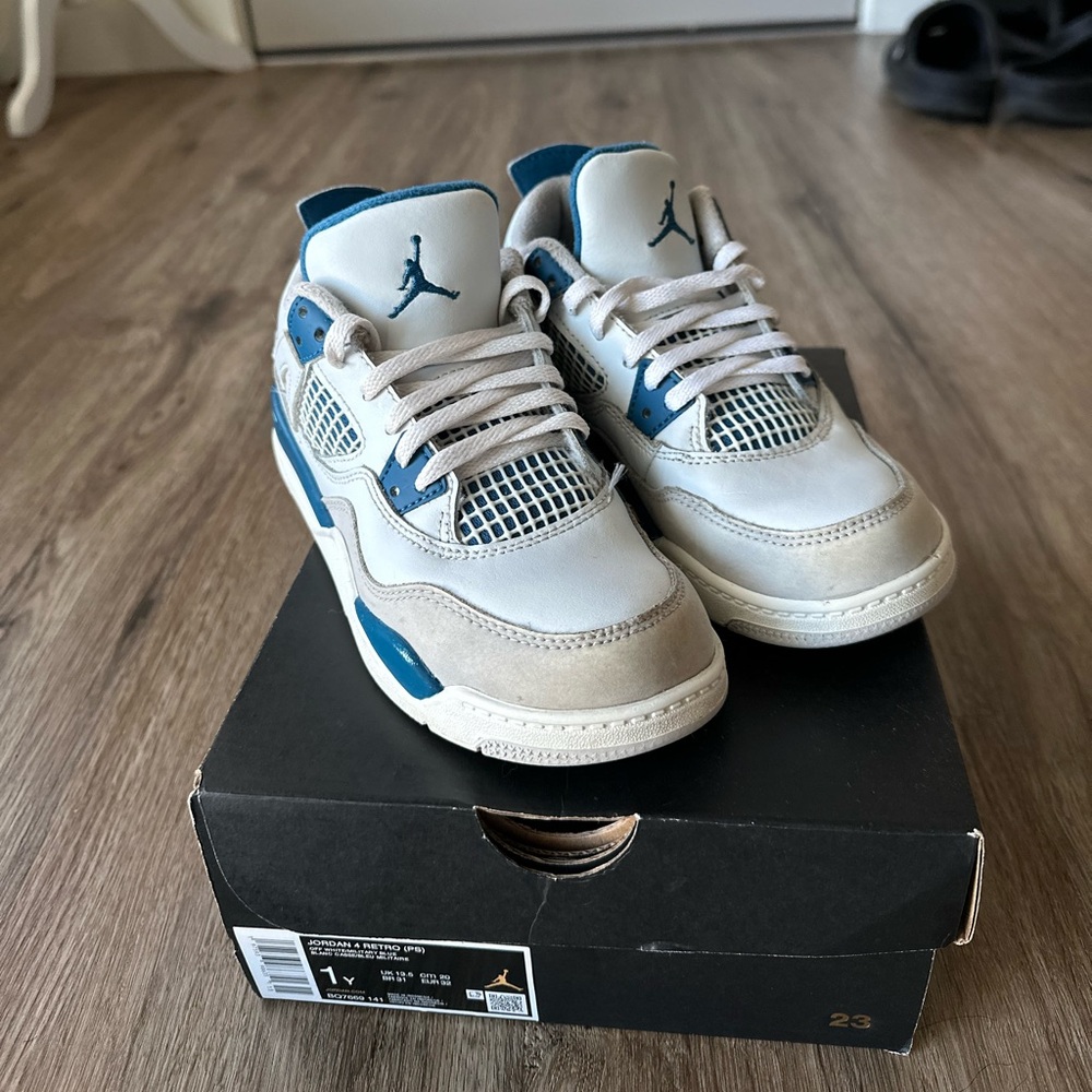 Jordan 4 Retro PS Off-White Military Blue | Toddler/Youth Size 1Y | With Box - Picture 4 of 4